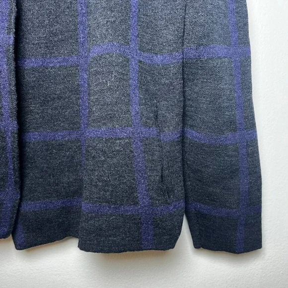 Eileen Fisher‎ Merino Wool Cardigan Open Front Neck Closure Gray Purple size LP - Picture 3 of 9